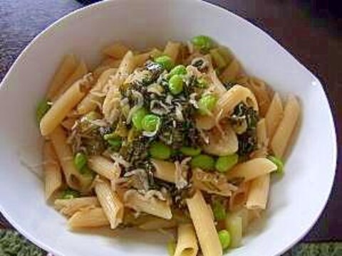 野沢菜のおつけのものでピリ辛和風ペンネ